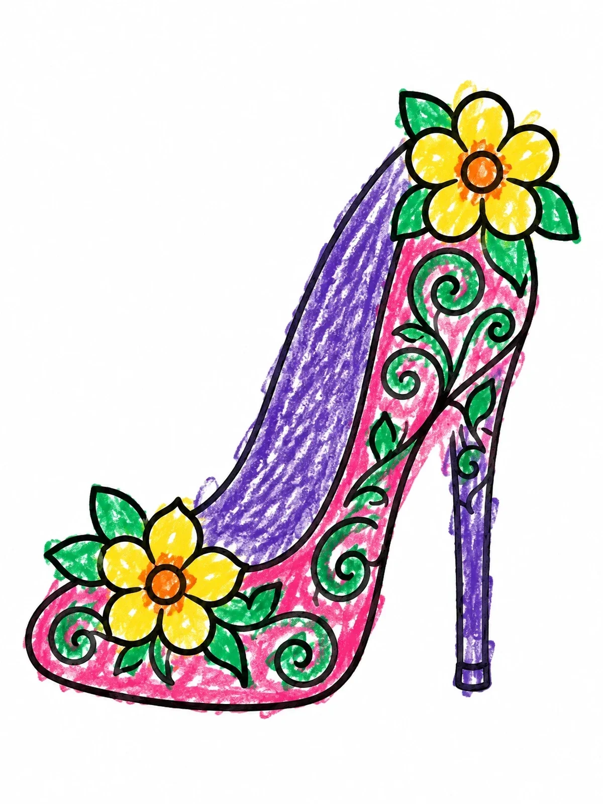 Colored example of the Floral Stiletto High Heel Shoe coloring page