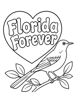 Free printable Mockingbird With Florida Forever Heart coloring page