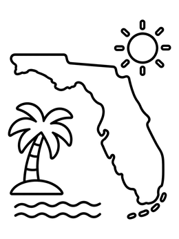 Free printable Florida Outline With Sun And Palm coloring page