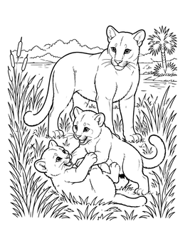 Free printable Florida Panther Mother With Playful Cubs coloring page
