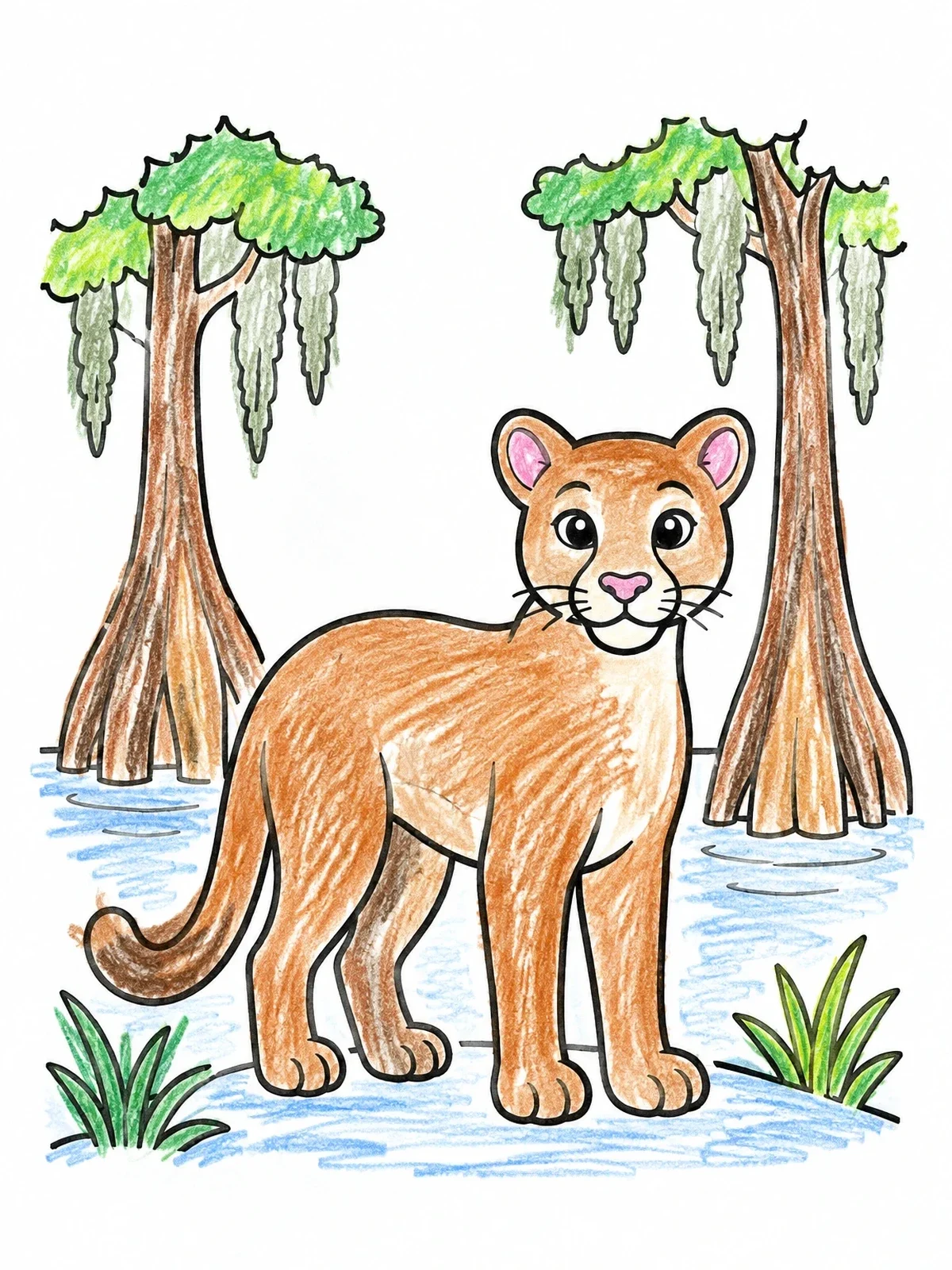 Colored example of the Florida Panther In Cypress Swamp coloring page