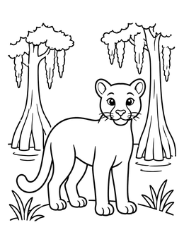 Free printable Florida Panther In Cypress Swamp coloring page