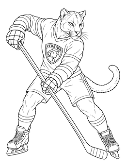 An athletic panther on ice skates holding a stick in this florida panther coloring page.