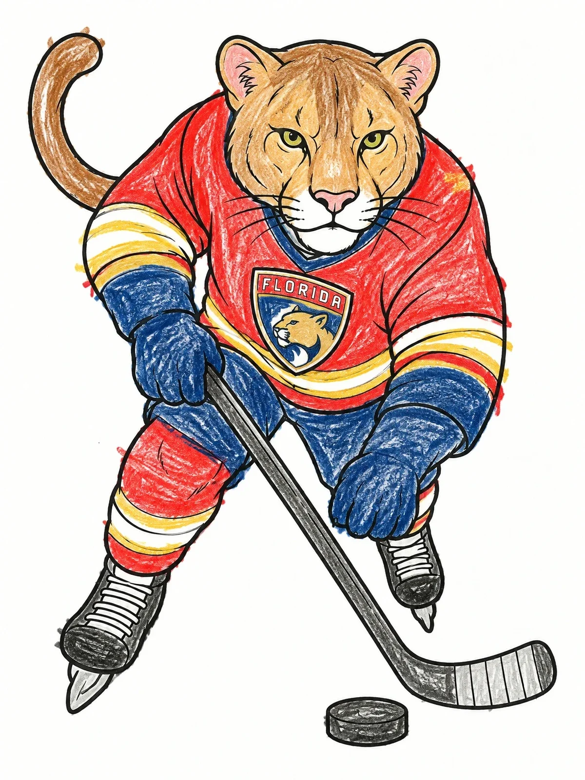 Colored example of the Florida Panther Ice Hockey Player coloring page