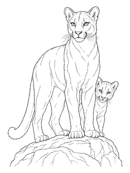 A watchful mother and cub feature in this florida panther coloring page.