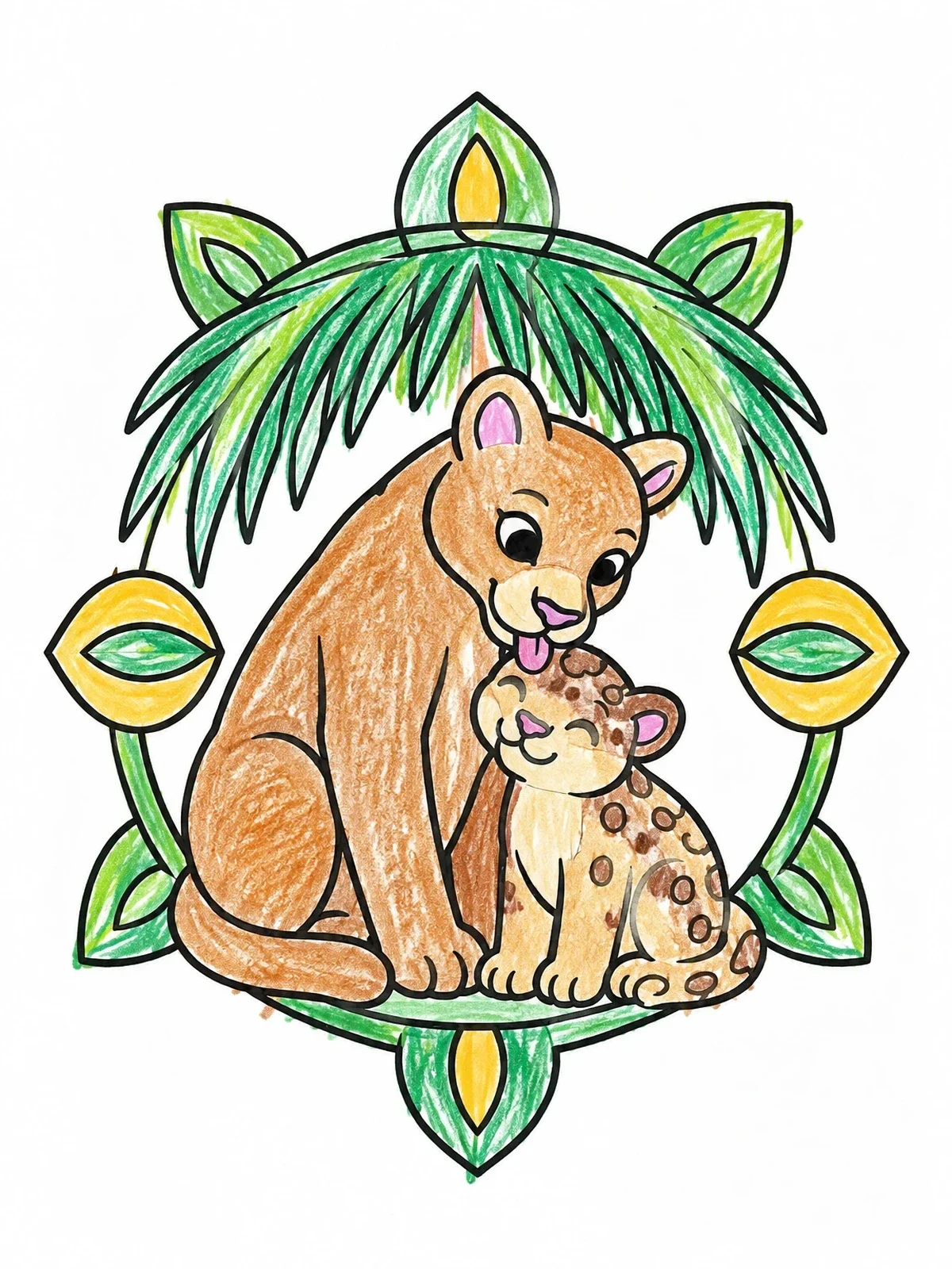 Colored example of the Florida Panther Mother And Spotted Cub coloring page