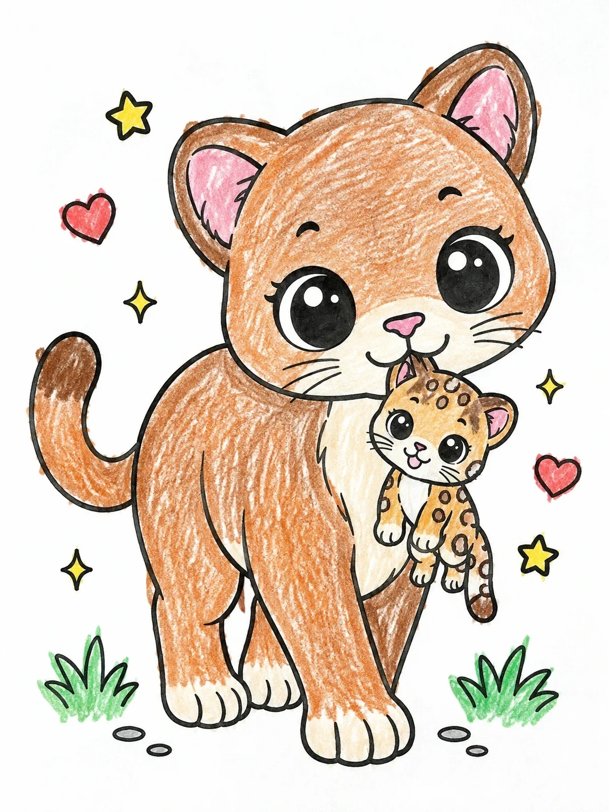 Colored example of the Mother Panther Carrying Tiny Cub coloring page