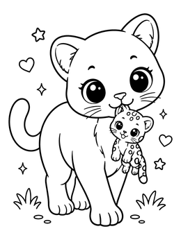 Free printable Mother Panther Carrying Tiny Cub coloring page
