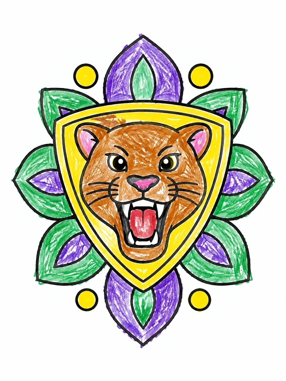 Colored example of the Panther Emblem In Floral Shield coloring page