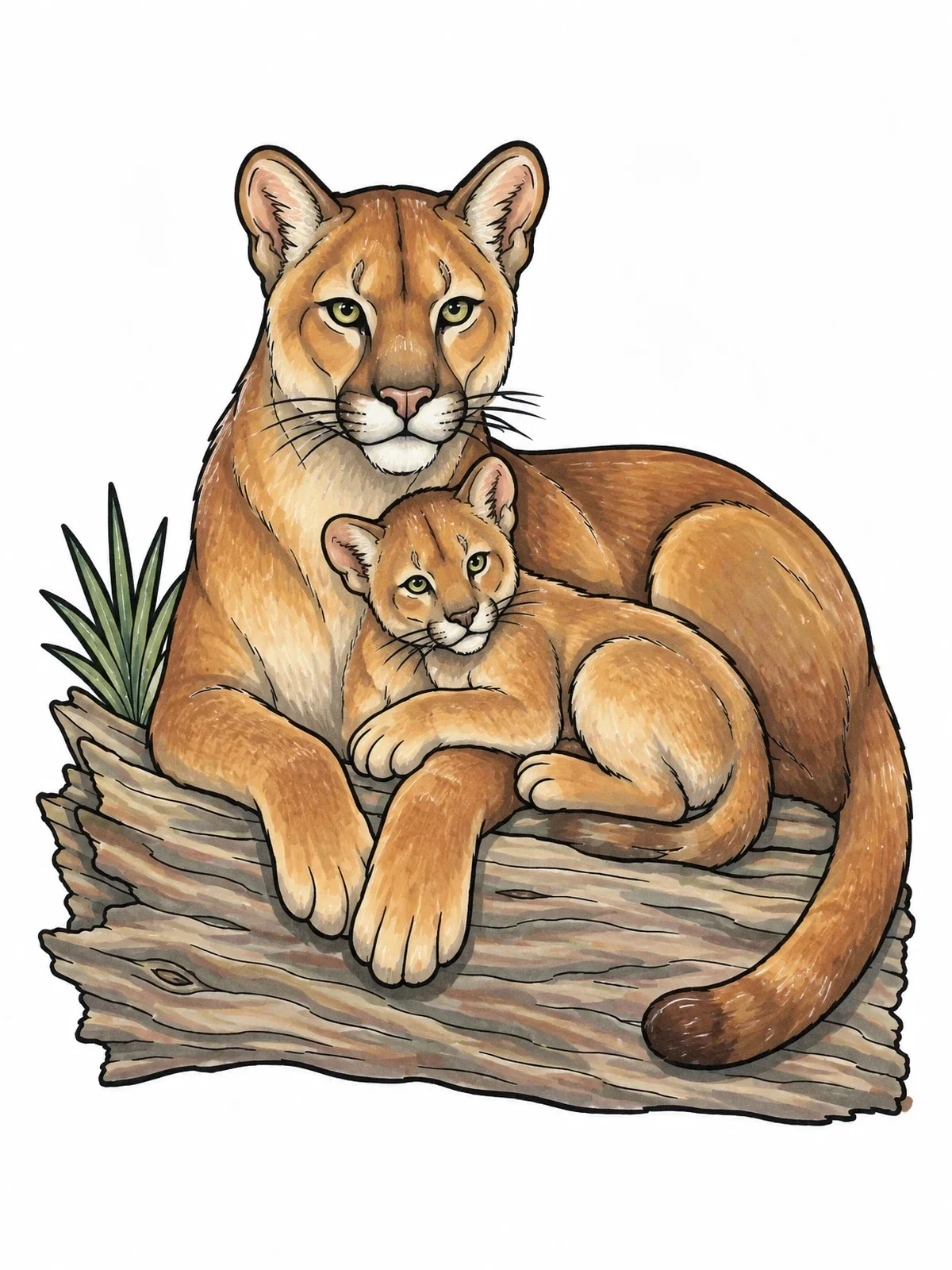 Colored example of the Florida Panther With Resting Cub coloring page