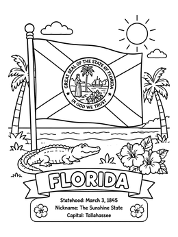 Free printable Florida State Flag And Alligator coloring page