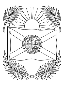 Free printable Florida State Flag And Palm Wreath coloring page