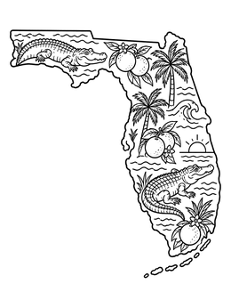 Free printable Florida State Map With Doodles coloring page
