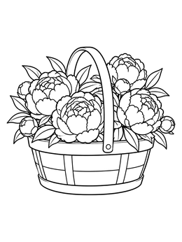 Free printable Basket Of Blooming Peonies coloring page