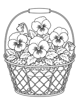 Free printable Pansies In Wire Mesh Basket coloring page