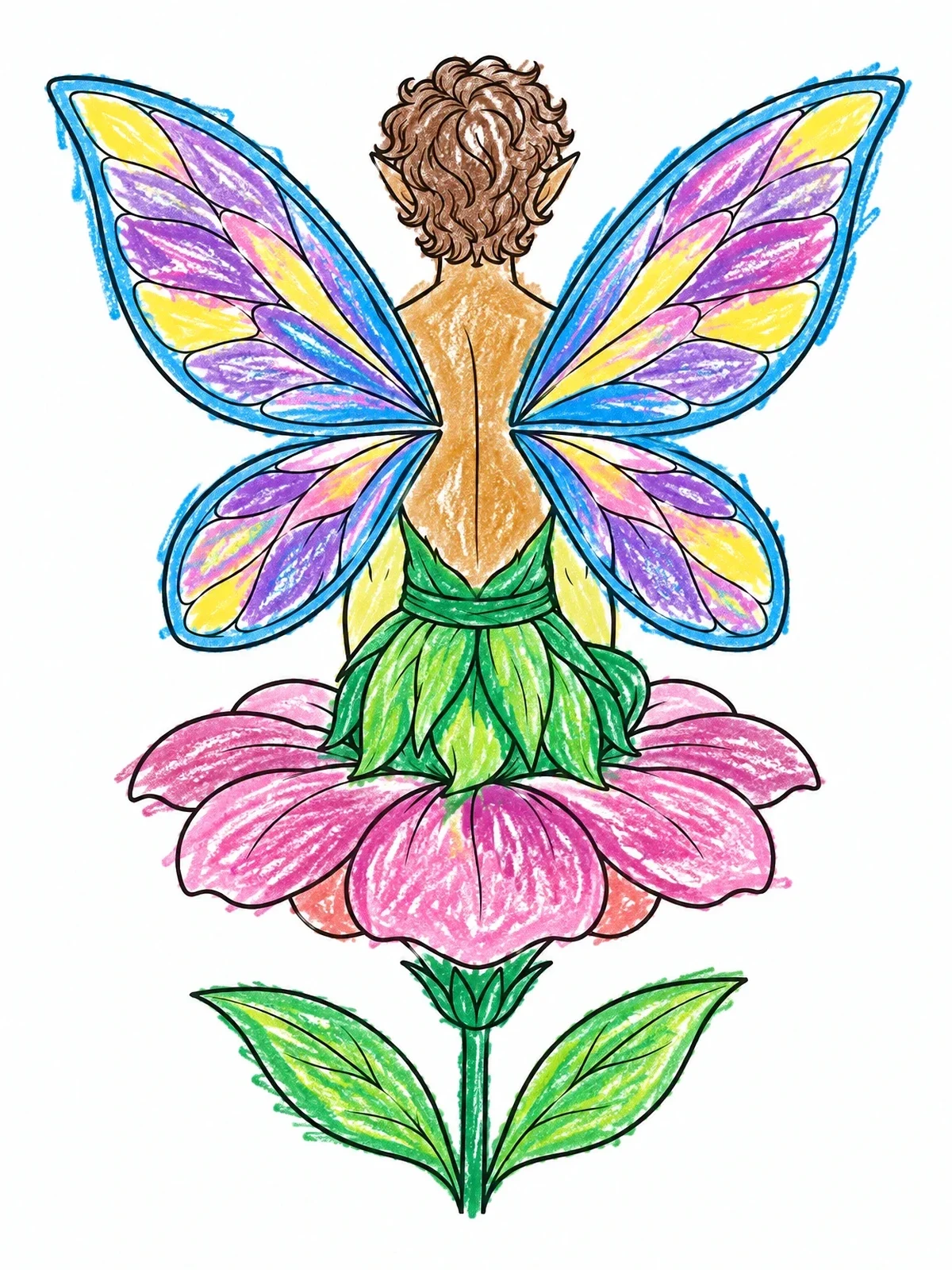 Colored example of the Fairy With Wings On Blossom coloring page
