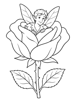 Free printable Fairy Peeking From A Rose coloring page