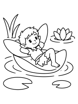 Free printable Little Fairy Resting On Petal Boat coloring page