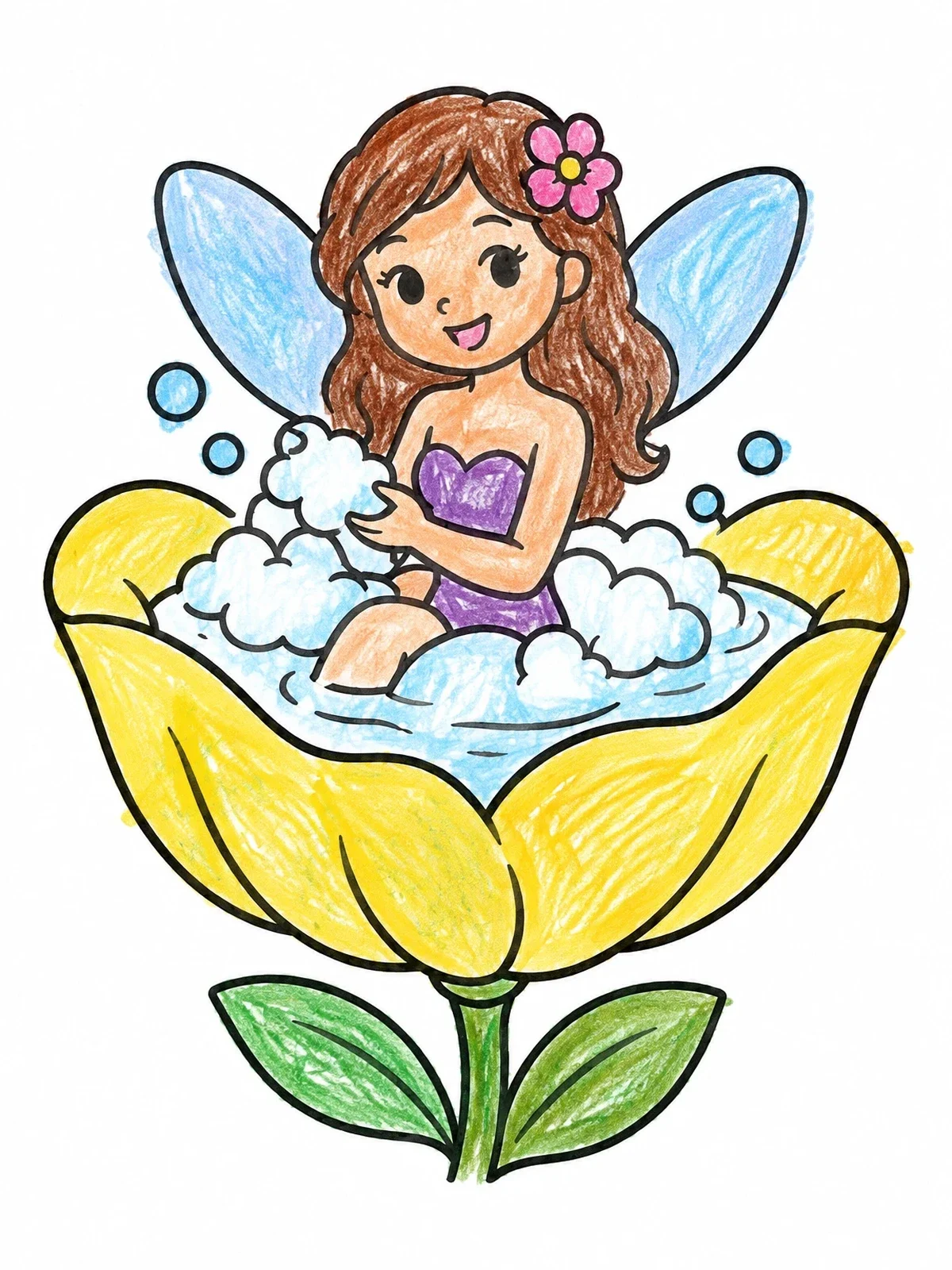 Colored example of the Little Fairy Bubble Bath coloring page