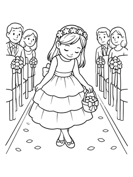 Free printable Flower Girl Curtsying In The Aisle coloring page