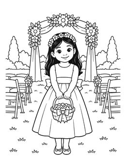 Free printable Flower Girl At Garden Wedding coloring page