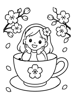 Free printable Little Girl In A Blossom Teacup coloring page