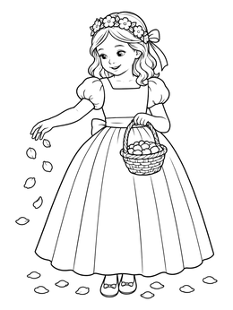 Free printable Flower Girl Scattering Rose Petals coloring page