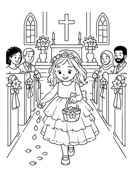 Free printable Flower Girl Walking Down The Aisle coloring page