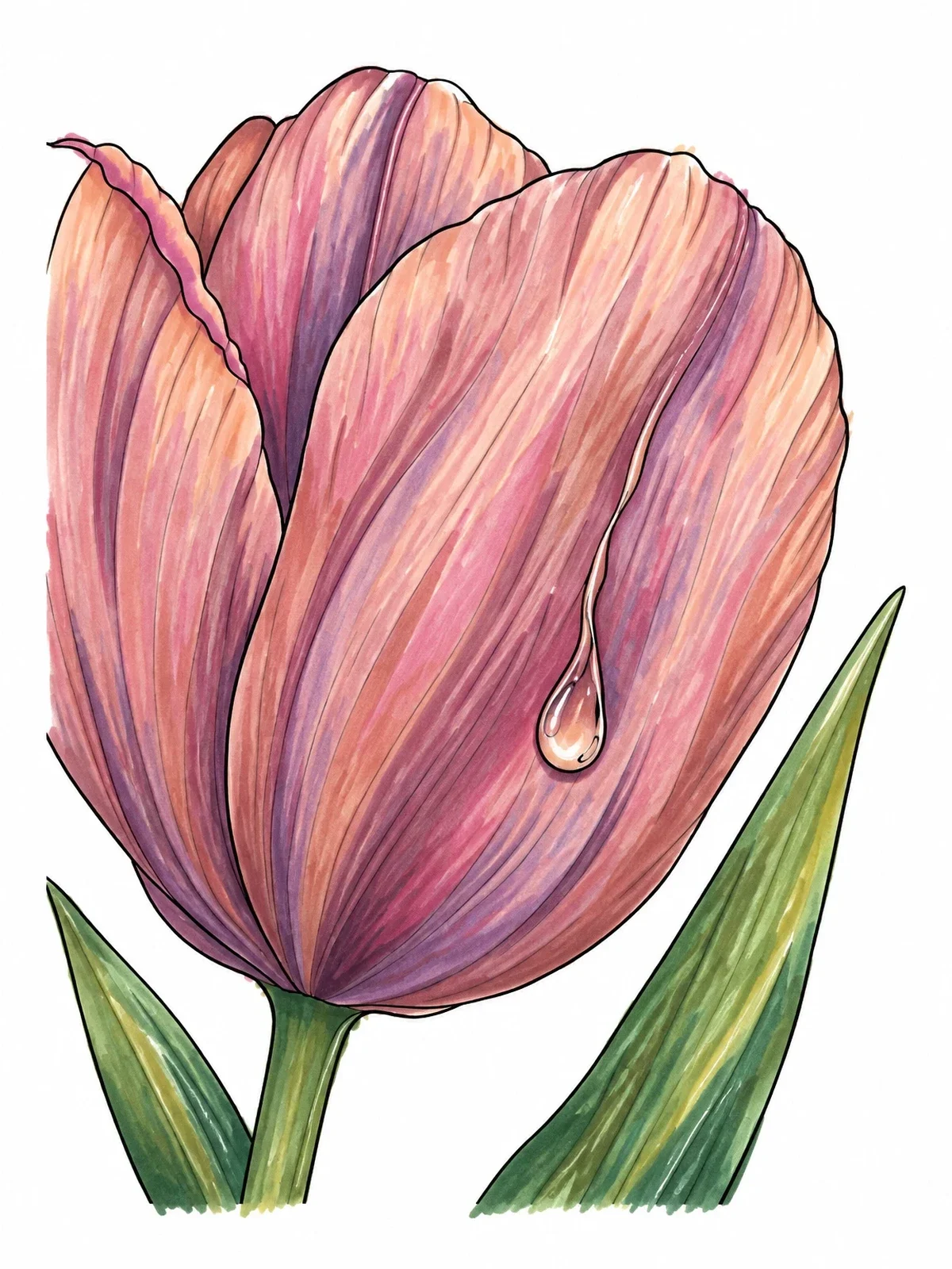 Colored example of the Raindrop On Tulip Petal coloring page