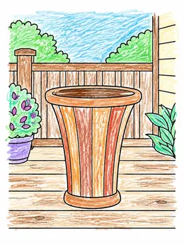 Empty Planter On Garden Deck – Flower Pot Coloring Page