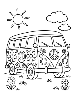 Free printable Flower Power Camper Van coloring page