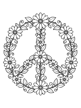 Free printable Floral Peace Sign With Blooming Daisies coloring page