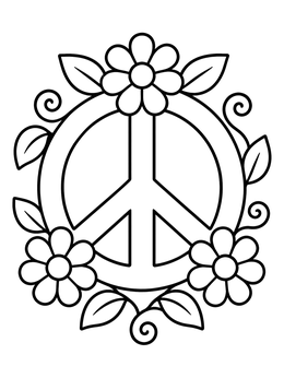 Free printable Floral Peace Sign With Daisies coloring page