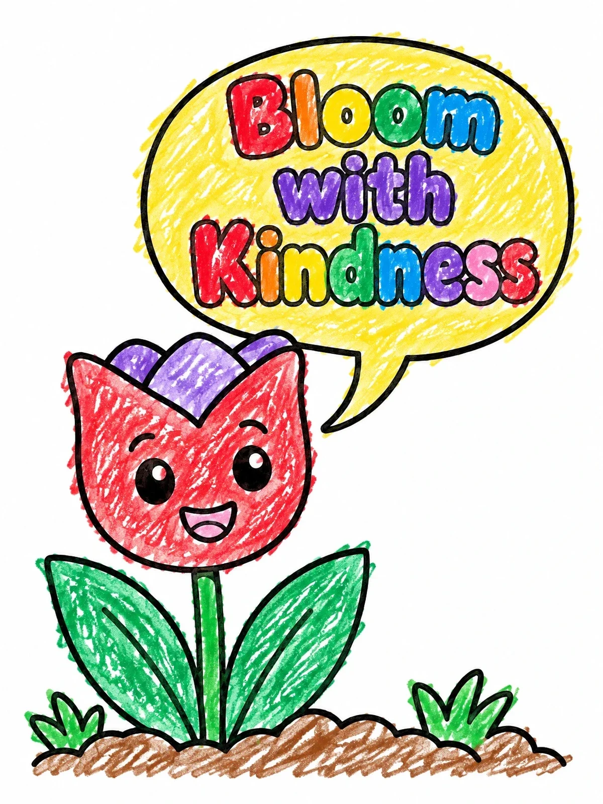 Colored example of the Smiling Tulip With Kind Message coloring page