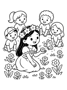 Free printable Flower Princess And Meadow Friends coloring page