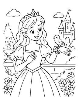 Free printable Princess With Songbird In Garden coloring page