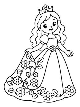 Free printable Princess With Floral Gown coloring page