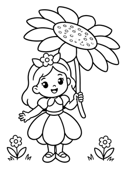 Free printable Little Flower Princess With Sunflower Umbrella coloring page