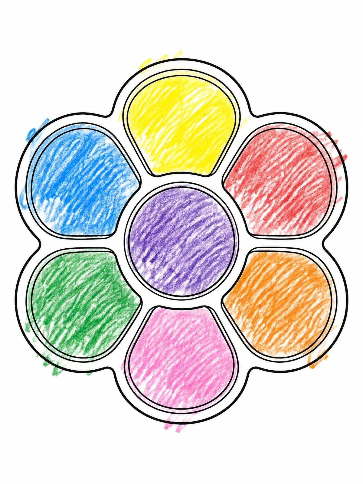 Colored example of the Flower Shaped Paint Palette Tray coloring page