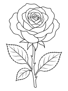 A detailed single rose blossom in this elegant flower coloring page.