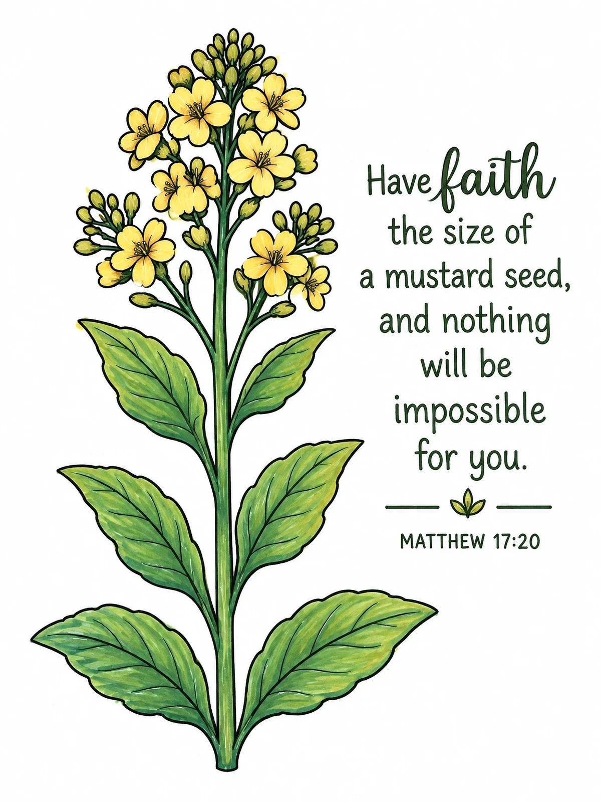 Colored example of the Flowering Mustard Plant With Scripture coloring page