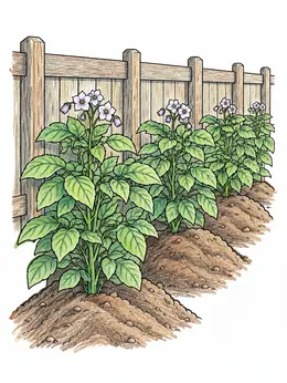 Colorable Potato Flowering Potato Plants Along Garden Fence Coloring Page