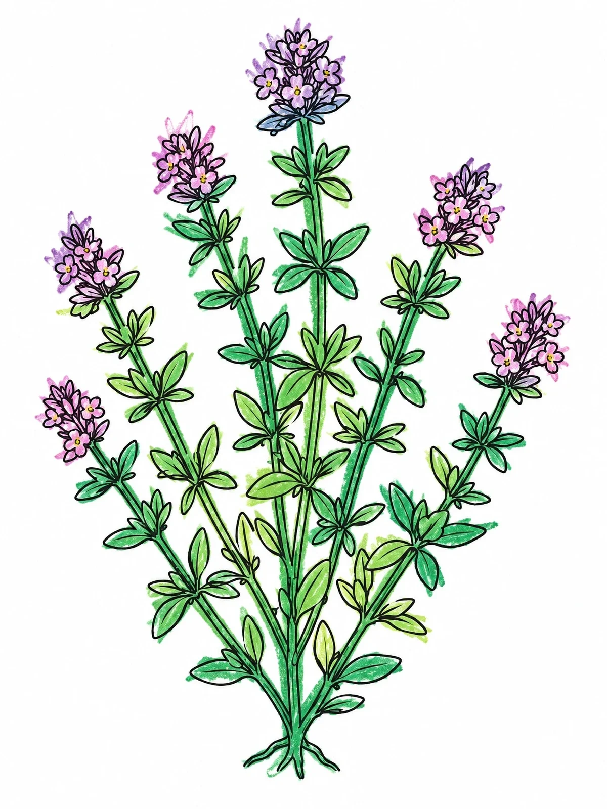 Colored example of the Flowering Thyme Herb Plant coloring page