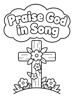 Free printable Flowering Wooden Cross With Praise Quote coloring page