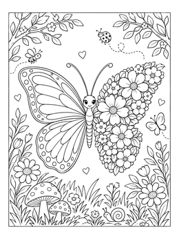 Free printable Cute Butterfly With Floral Wing coloring page
