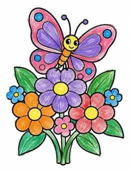 Cute Butterfly On Flower Bouquet – Flowers And Butterflies Coloring Page