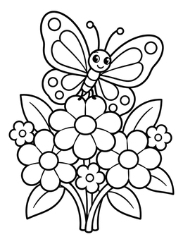 Free printable Cute Butterfly On Flower Bouquet coloring page