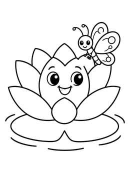Free printable Cute Water Lily And Little Butterfly coloring page