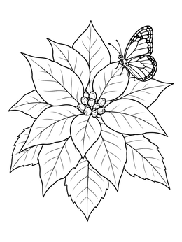Free printable Poinsettia Bloom And Monarch Butterfly coloring page
