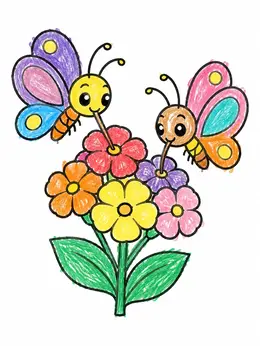 Two Happy Butterflies Sipping Nectar – Flowers And Butterflies Coloring ...